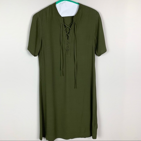 Madewell | Olive Green Novella Lace Up Shirt Dress - Picture 3 of 7